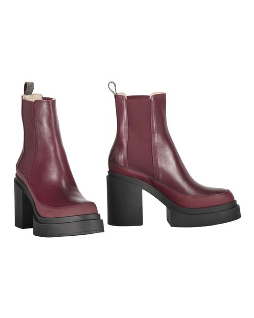 Fabiana Filippi Purple Leder Stiefeletten Mit Blockabsatz