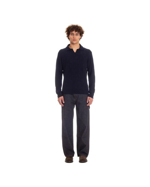 Drumohr Blauer pullover mit rippendetails in Blue für Herren