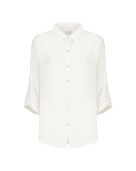 Camisa blanca de lino con cuello 120% Lino de color White