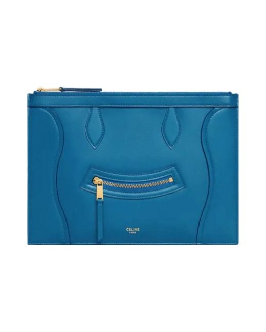 Céline Accessoires ,Blauw ,Leer Medium Pouch Van Glanzend Kalfsleer in het Blue