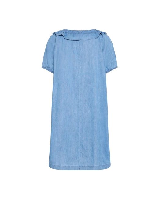 Ichi Kleedjes ,Blauw ,Katoen Lichtblauwe Chambray Jurk Met Ruche in het Blue