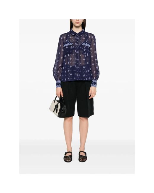 Self-Portrait Geprinte Chiffon Blouse in het Blue