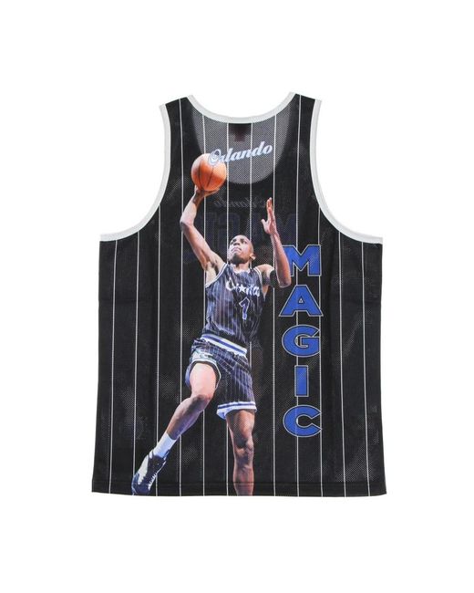 Mitchell & Ness Fitness ,Zwart ,Polyester Nba Basketbal Tanktop Orlando Magic in het Blue voor heren