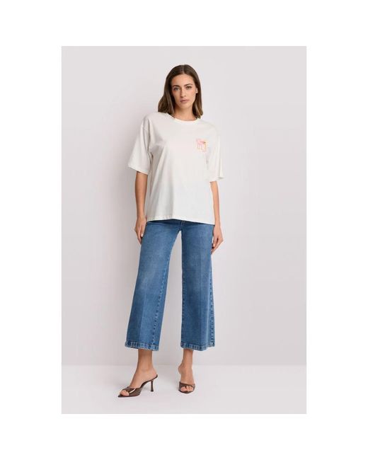 Kocca Tops ,Wit ,Katoen T-Shirt Met Kleurrijk Borduursel in het White