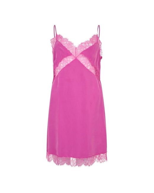 Alberta Ferretti Zijden Jurk Met Kant in het Pink