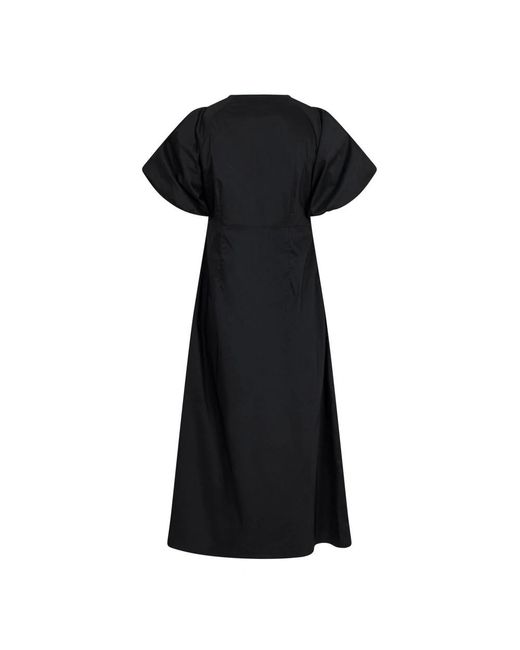 Neo Noir Kleedjes ,Zwart ,Katoen Illana Zwarte Poplin Jurk Met Gedrapeerde Details in het Black