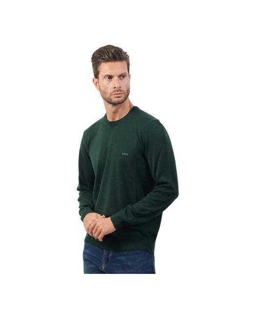 HUGO Grüner Rundhals Wollpullover in Green für Herren