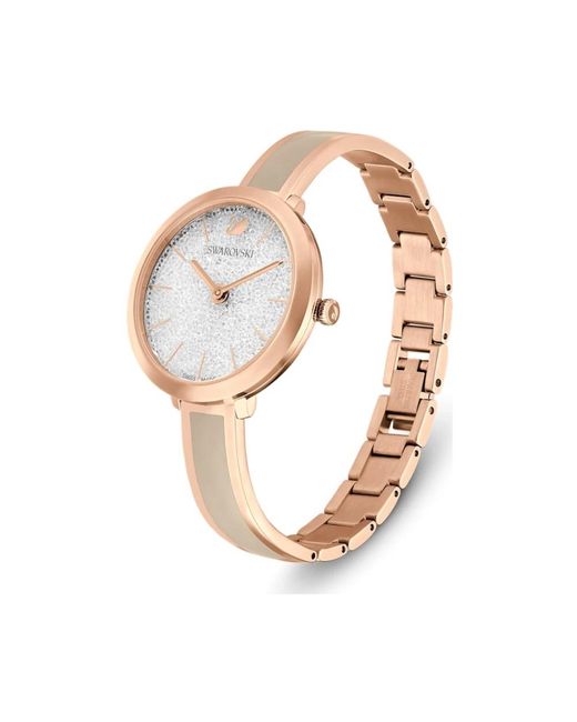 Swarovski White Crystalline Delight Watch, Swiss Made, Metal Bracelet, Rose-Tone Finish