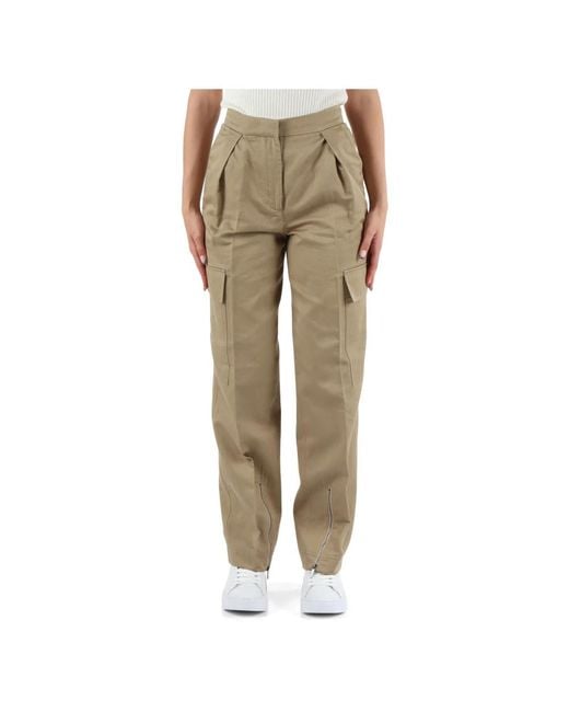 Pantaloni cargo in cotone e lino di Calvin Klein in Natural