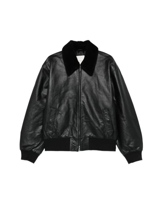 Calvin Klein Jassen ,Zwart ,Leer Shearling Collar Leren Bomberjack in het Black voor heren
