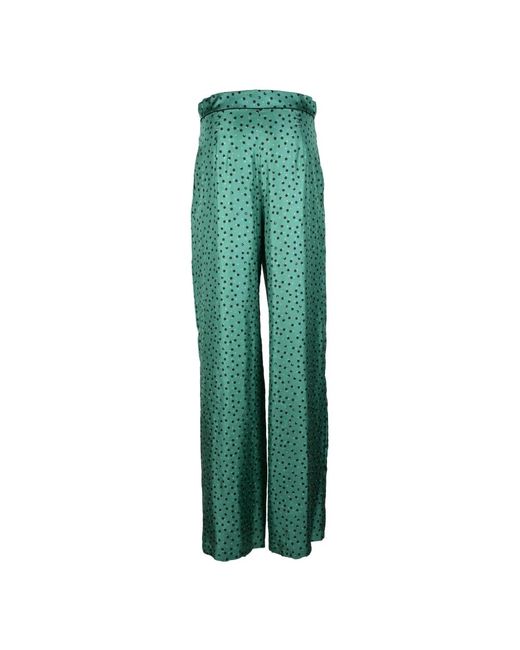 Max Mara Elegante Palazzo Stijl Zijden Broek in het Green