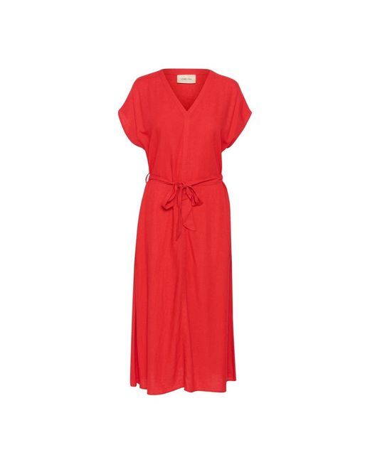 Cream Kleedjes ,Rood ,Linnen Vrouwelijke Lange Jurk Flame Scarlet in het Red