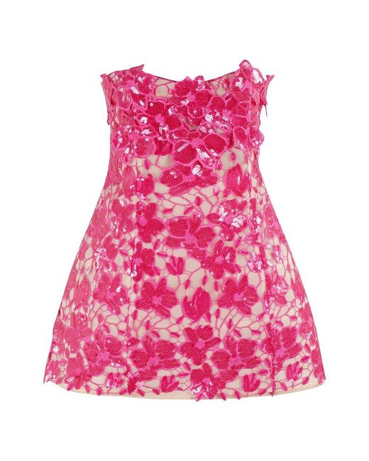 retroféte Pink Fuchsia Spitzenkleid Mit Pailletten