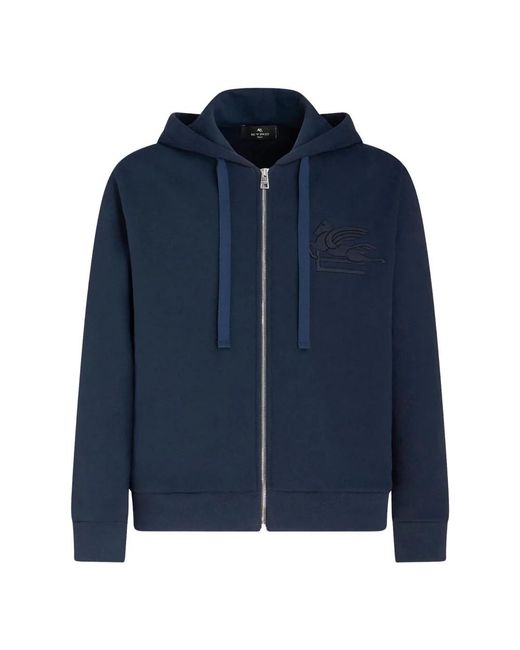 Etro Hoodies & Sweatvesten ,Blauw ,Katoen Elegante Blauwe Sweatshirt Met Ritssluiting in het Blue voor heren