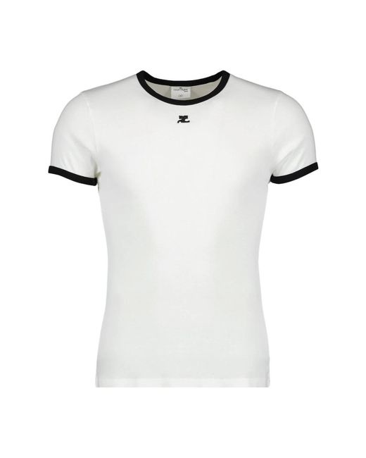 Courreges Tops ,Wit ,Katoen Contrast Signature T-Shirt in het White voor heren