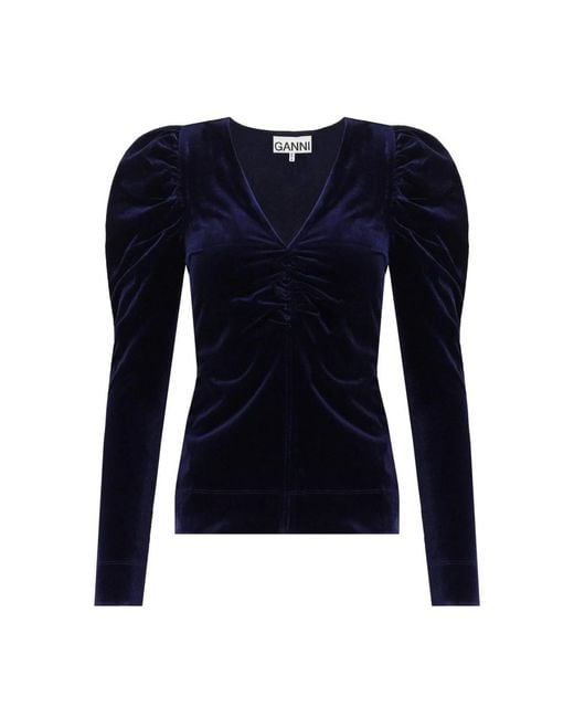 Ganni Blue Long Sleeve Tops
