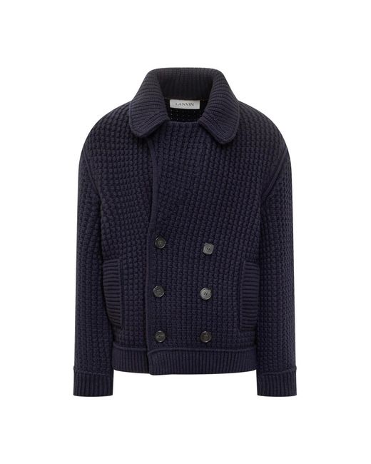 Lanvin Blue Double-Breasted Chunky Knitted Cardigan for men