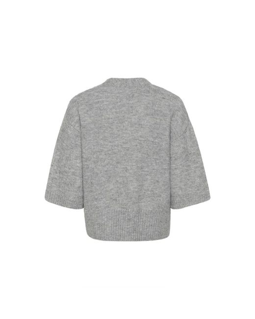 Kaffe Truien & Vesten ,Grijs ,Polyester Grijze Melange Cardigan Met Bloemen in het Gray