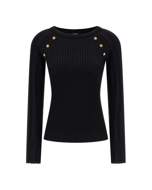 Balmain Black Round-Neck Knitwear