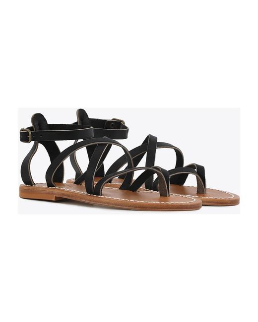 K. Jacques Black Flat Sandals