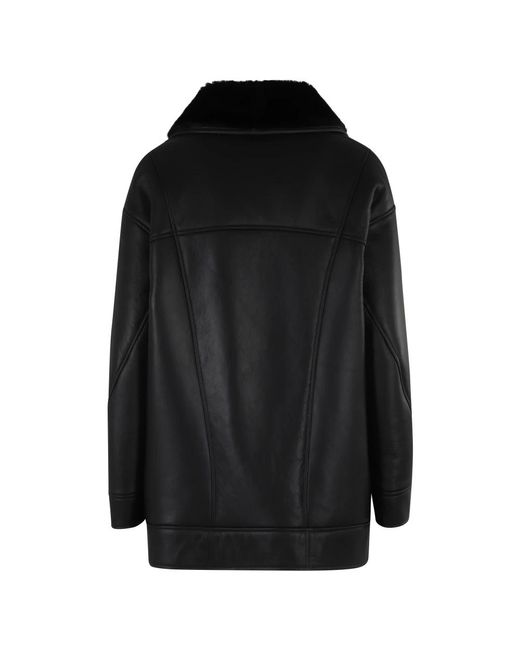 Blancha Zwarte Merino Leren Jas Met Bont in het Black