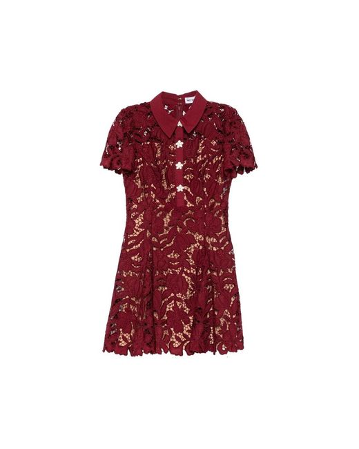 Self-Portrait Red Dress A-Line Guipure-Lace