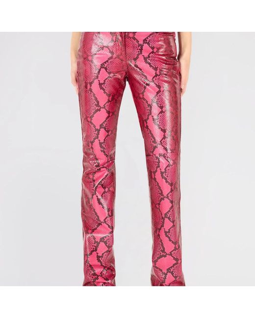 Roberto Cavalli Python-Print Leren Broek in het Pink