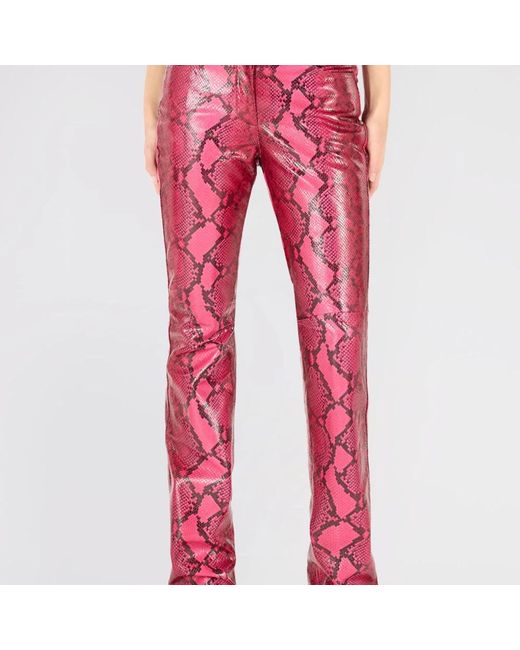 Roberto Cavalli Python-Print Leren Broek in het Pink