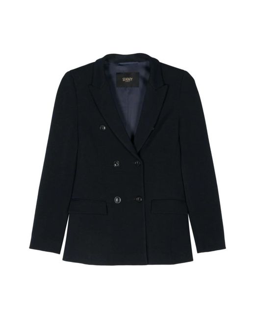 Seventy Jassen ,Blauw ,Blauwe Double-Breasted Jas Met Peak Revers in het Blue