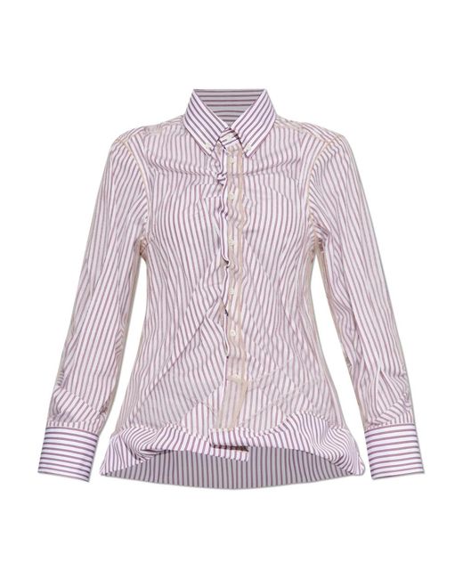 Maison Margiela Overhemden ,Roze ,Katoen Gestreept Overhemd in het Purple