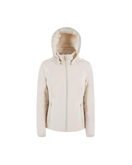 Yes Zee Jassen ,Wit ,Nylon Witte Nylon Gewatteerde Jas Met Capuchon in het Natural