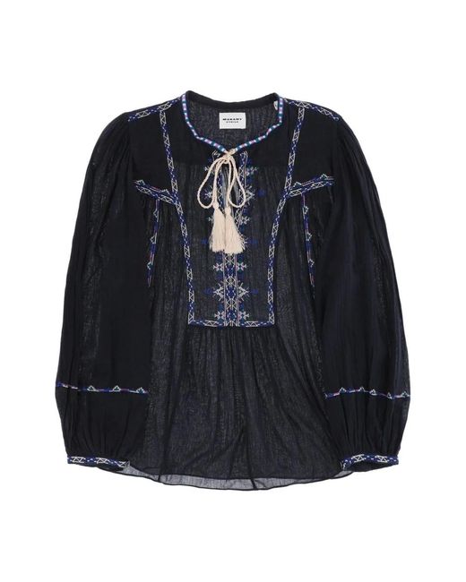 Blusa de algodón bordada con borlas Isabel Marant de color Black