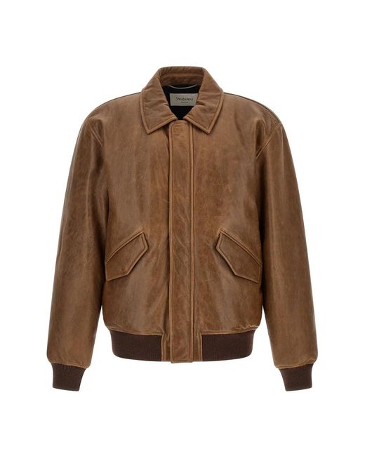 Saint Laurent Brown Leather Jackets for men