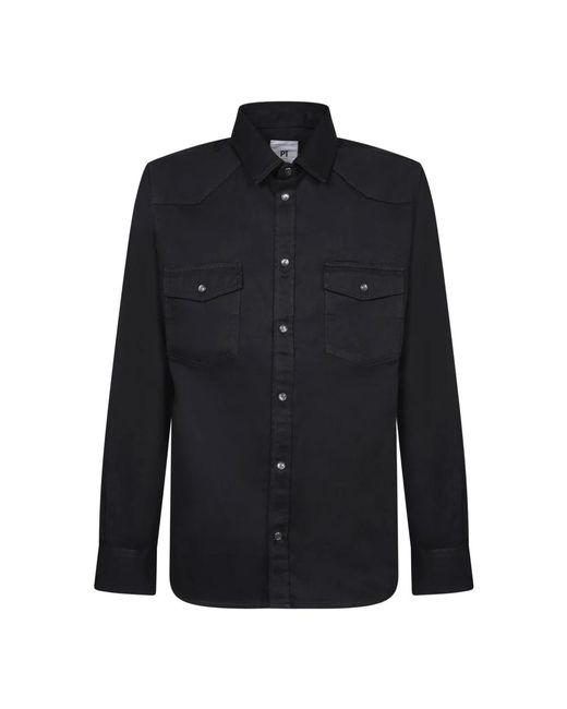 Camicia nera in cotone manica lunga di PT Torino in Blue da Uomo