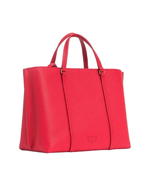 Pinko Red Classic Tumbled Leather Shopper Bag