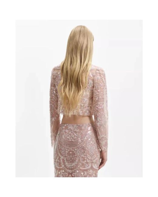 Self-Portrait Brown Silbernes pailletten-top mit paisley-muster aus mesh