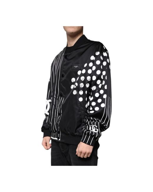 Dolce & Gabbana Gestreifte polka dot bomberjacke mit logo in Black für Herren