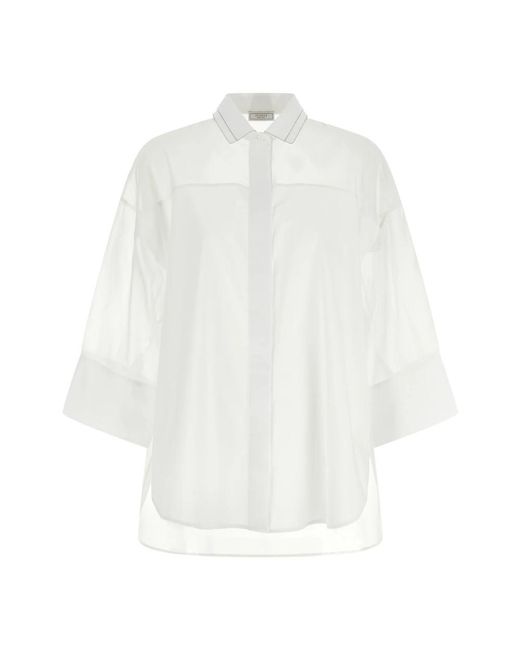 Peserico Overhemden ,Wit ,Katoen Stretch Katoen Poplin Shirt in het White