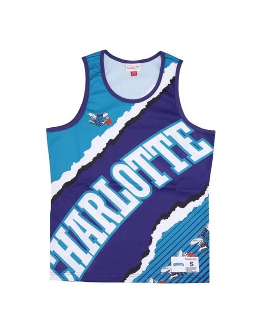Mitchell & Ness Fitness ,Veelkleurig ,Polyester Charlotte Hornets Basketball Tank Top in het Blue voor heren