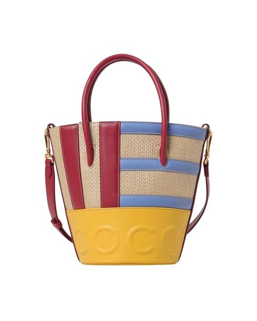 Coccinelle Orange Rote Raffia Bucket Tote Tasche