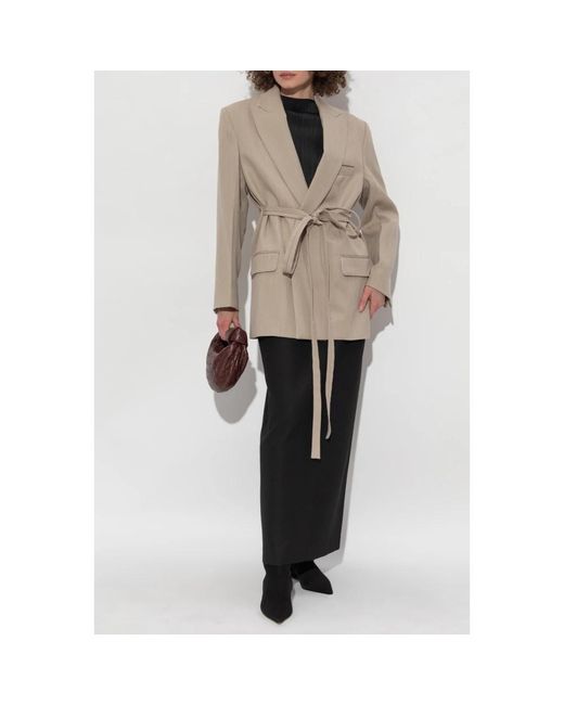 Victoria Beckham Blazer Met Gestrikte Taille in het Natural