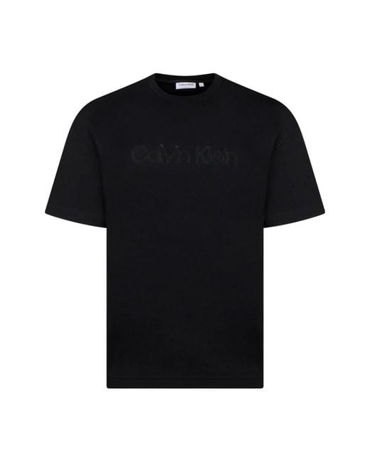 T-shirt nera con logo collo rotondo maniche corte di Calvin Klein in Black da Uomo