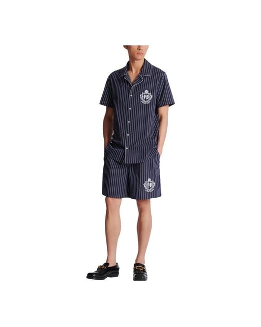 Balmain Gestreepte Poplin Pyjama Overhemd in het Blue voor heren