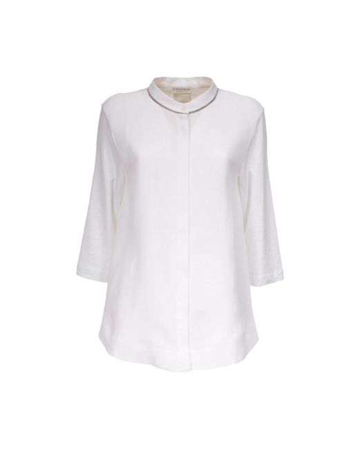 Camisa de lino con cuello coreano Le Tricot Perugia de color White
