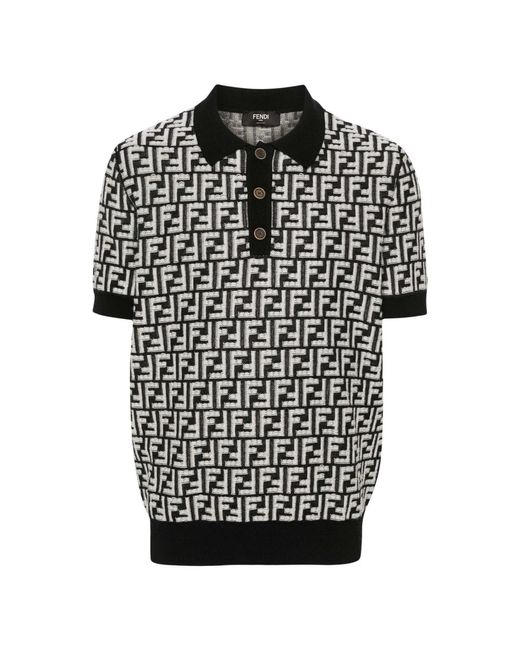 Fendi Gestricktes polo-shirt mit ff intarsia in Black für Herren