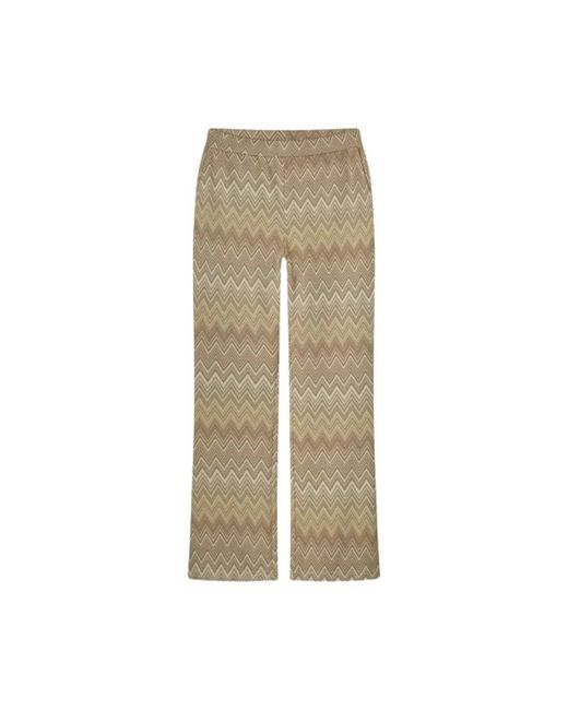 Summum Broeken ,Bruin ,Polyester Chevron Flare Jacquard Broek in het Natural