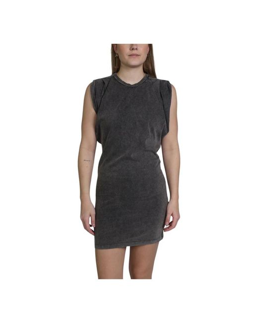 Dondup Kleedjes ,Grijs ,Katoen Washed Mini Jurk Met Wijde Mouwen in het Gray