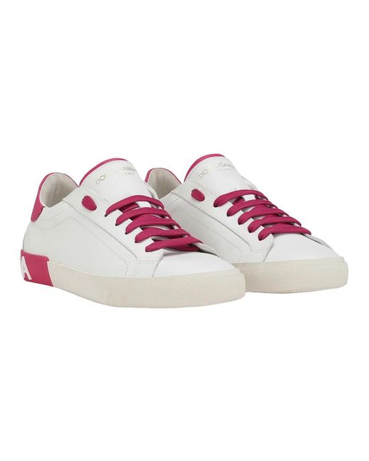 Dolce & Gabbana Pink Portofino Vintage Leather Sneaker