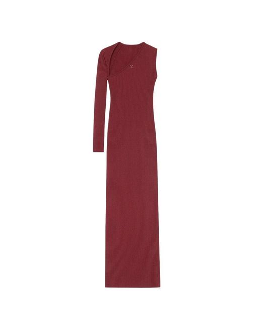 Courreges Red Geripptes viskose-polyester-kleid
