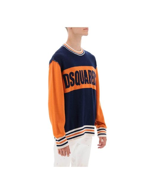 DSquared² Blue Round-Neck Knitwear for men